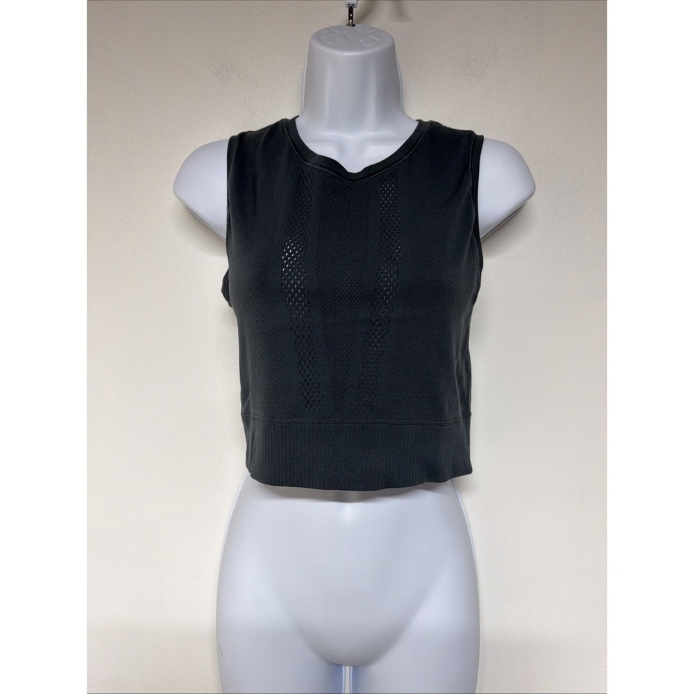 Athleta Womens Cropped Tank Top Size L Black Knit Textured Sleeveless Activewear